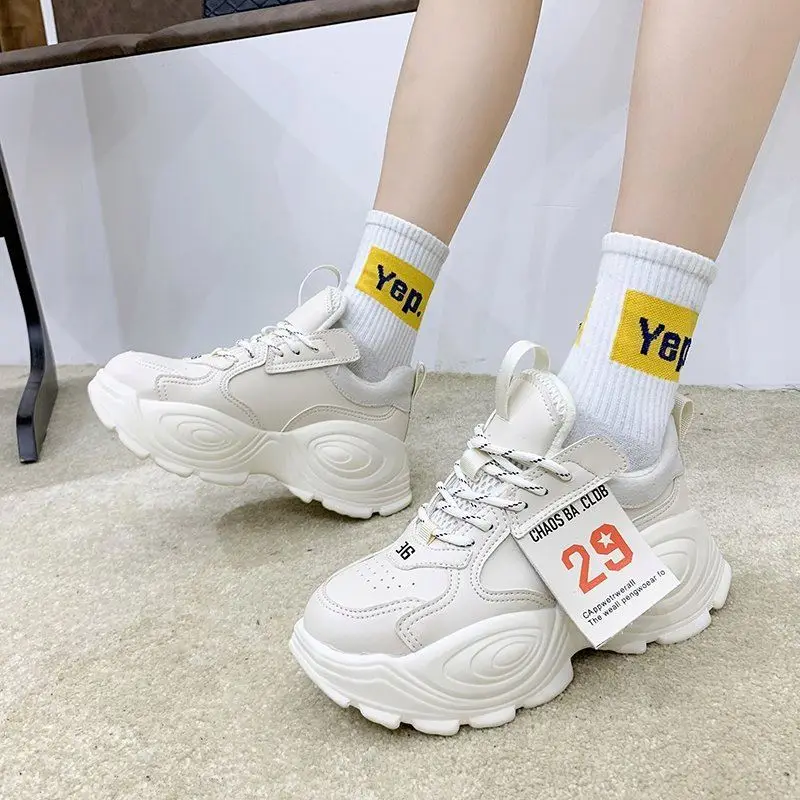 

Spring High Heel Casual white Shoes Women Platform Sneakers Ladies Comfortable Outdoor Walking Solid Shoes Basket Femme footwear