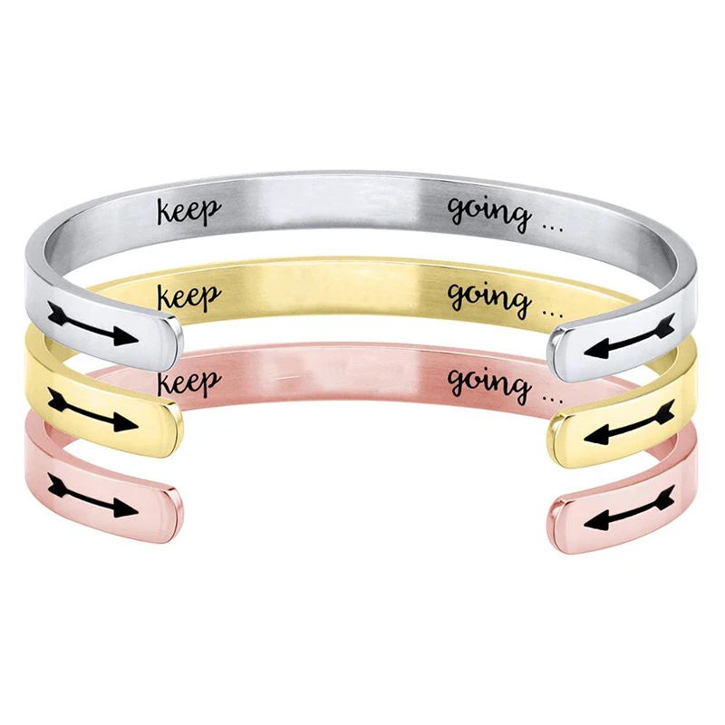 

Jewelry Manufacturer Custom Engraved Message bracelet femme Silver Stainless Steel Metal Open Cuff Bangle, Silver, gold, rose gold