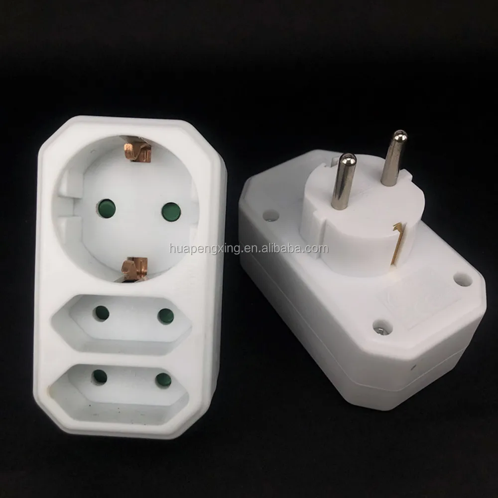 White Ce Copper 16a 3way 1 To 3 Eu Schuko Adaptor Plug Turkey Portugal