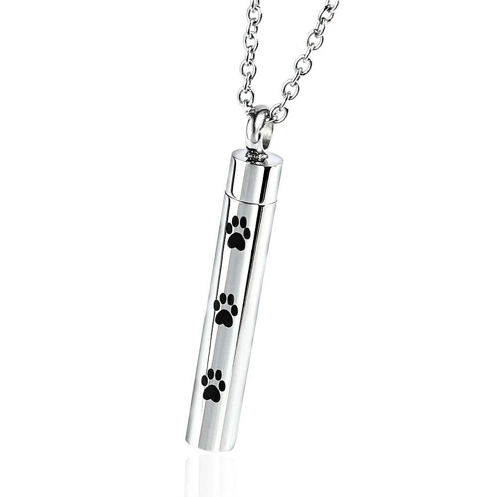 

Pet Paw Prints Perfume bottle pendant mini pet caskets & urns with necklace, Steel