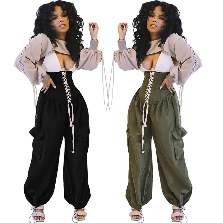 

DUODUOCOLOR The new spring leisure comfortable tall waist bind womens fashion wide leg ladies sweat pants D97820