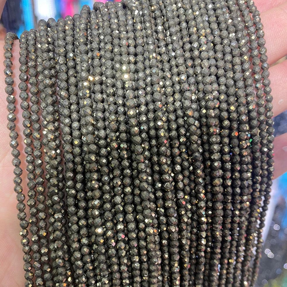 

Natural Semi Precious Stone Beads Loose 2-2.5mm Faceted Cutting Loose Pyrite Beads For Jewelry Making