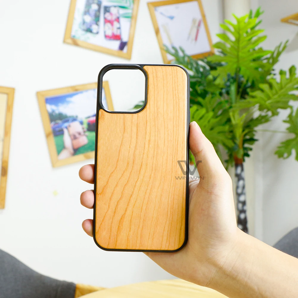 

New Phone Case Wood TPU Sublimation Custom Phone Cover For iPhone 13 Pro Max Mini, Natural wood color