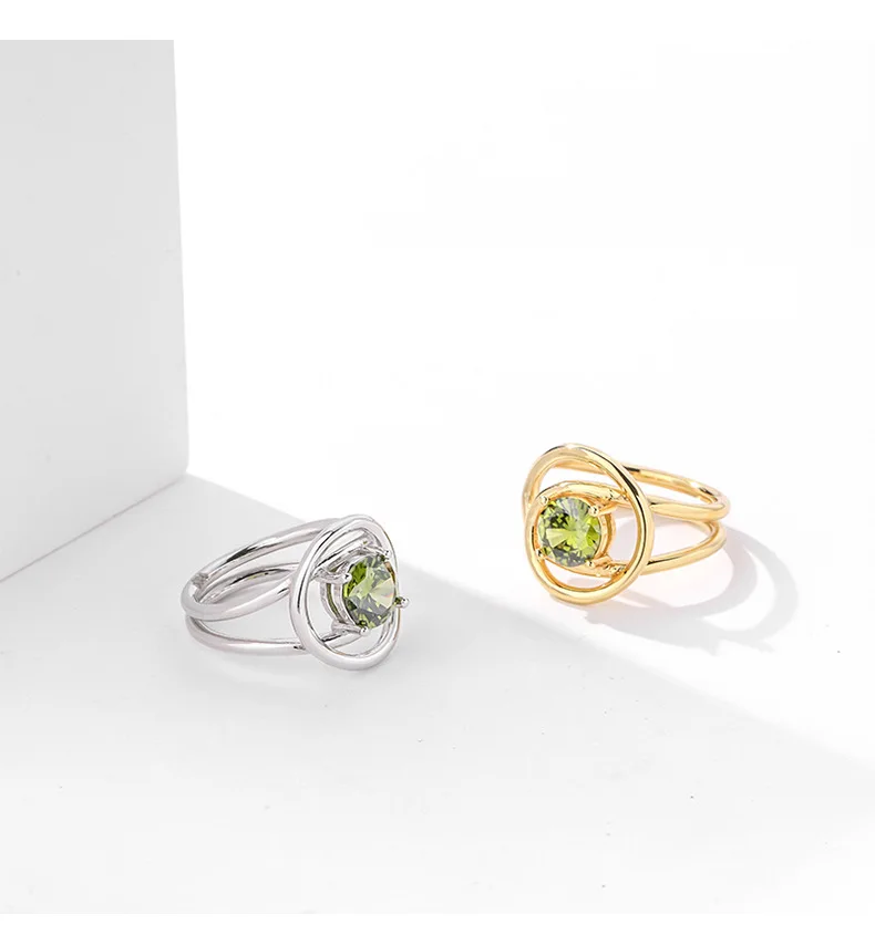 

VIANRLA olive green cubic zirconia adjustable ring 925 sterling silver luxurious shine zircon ring