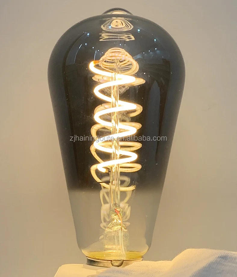 Electroplate black ST64 220-240V 4W CE ROHS decoration vintage retro LED curved twist filament bulb