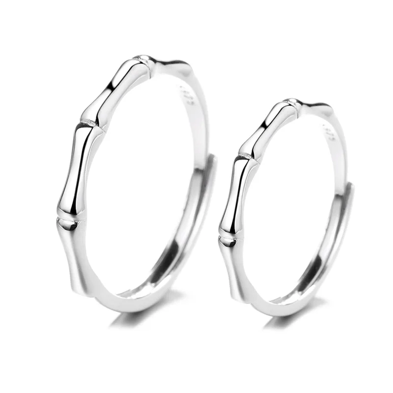 

Charare 925 sterling silver shine bamboo joint couple rings accessories