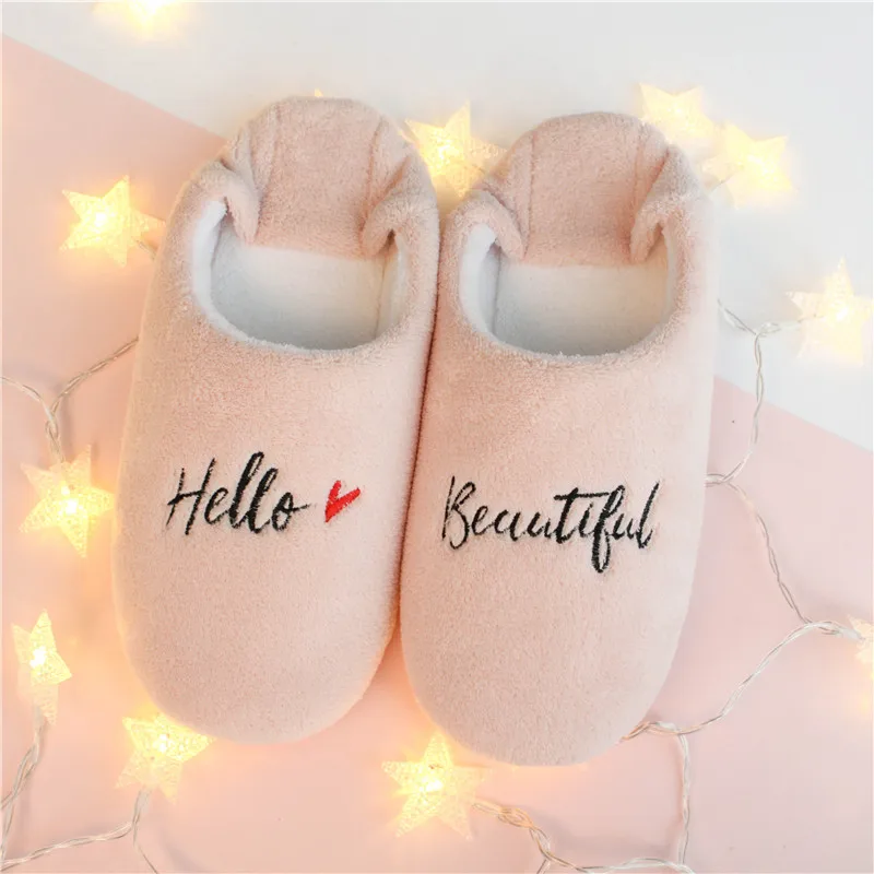 

Soft letter embroidery home shoes women thickening indoor home slippers warm shoes women