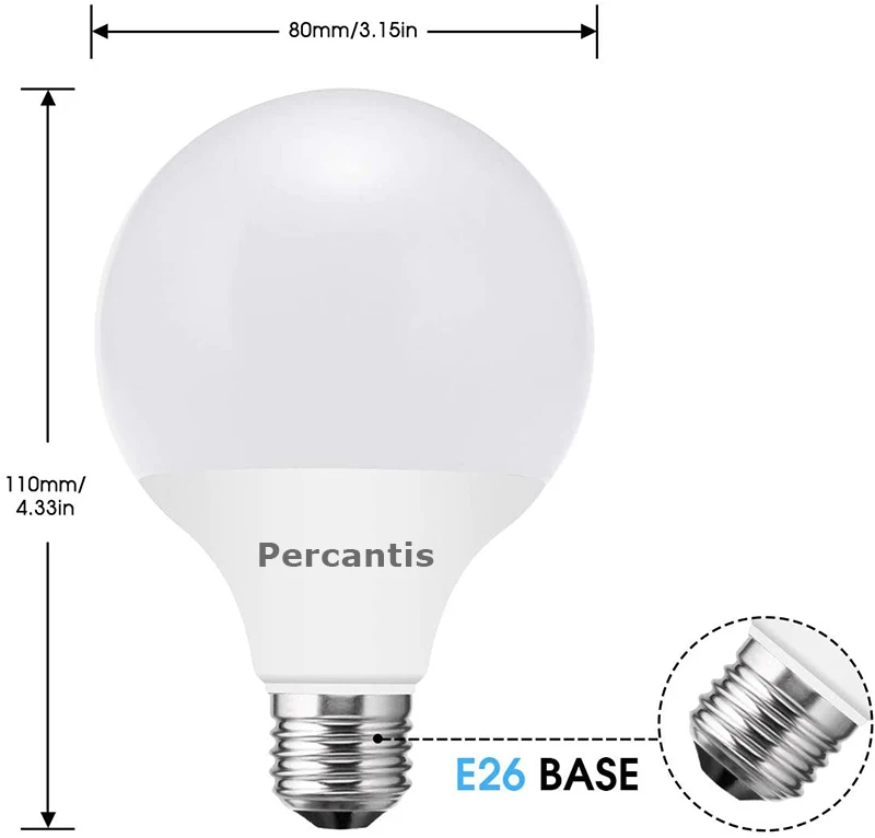 

Percantis LED Bulb G25 LED Vanity Light Bulb CRI 95 Dimmable Globe Bulb