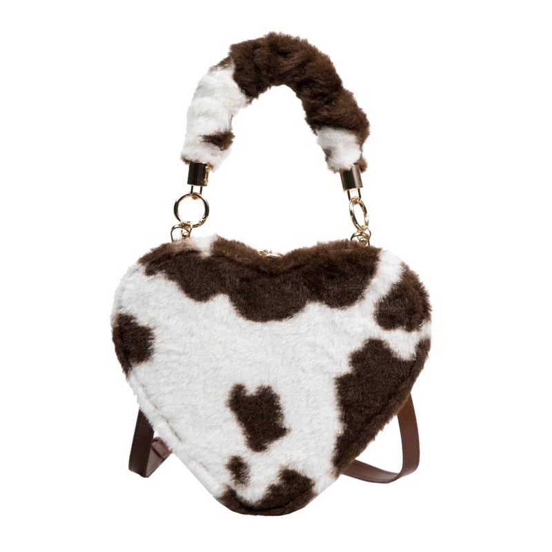 

Hot Fashion Woman Cross Body Shoulder Bags Heart Soft Fur 2022 Handbags For Women