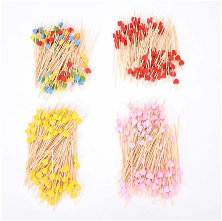

ESTICK Wholesale Natural Disposable Colorful Cheap Food Cocktail Bamboo Handmade Toothpicks Decorative Bead Picks Skewers Stick, Natural bamboo color