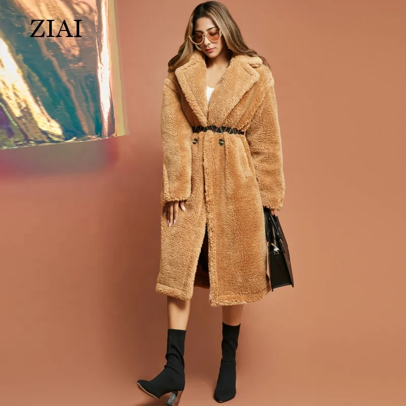 New Fashion Long Camel Coat Shearling Coats Plus Size Teddy Coat
