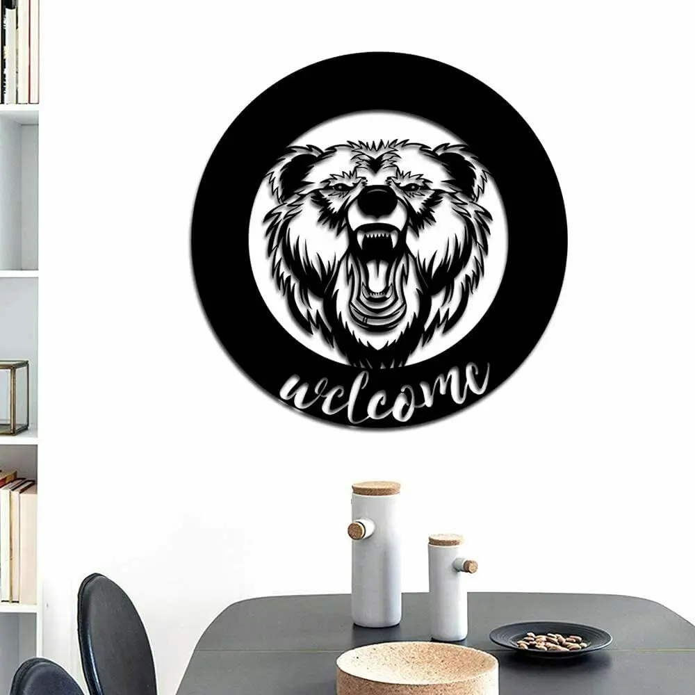 

Black Bear Wall Art Home Welcome Metal Wall Decor Sign 24x24"