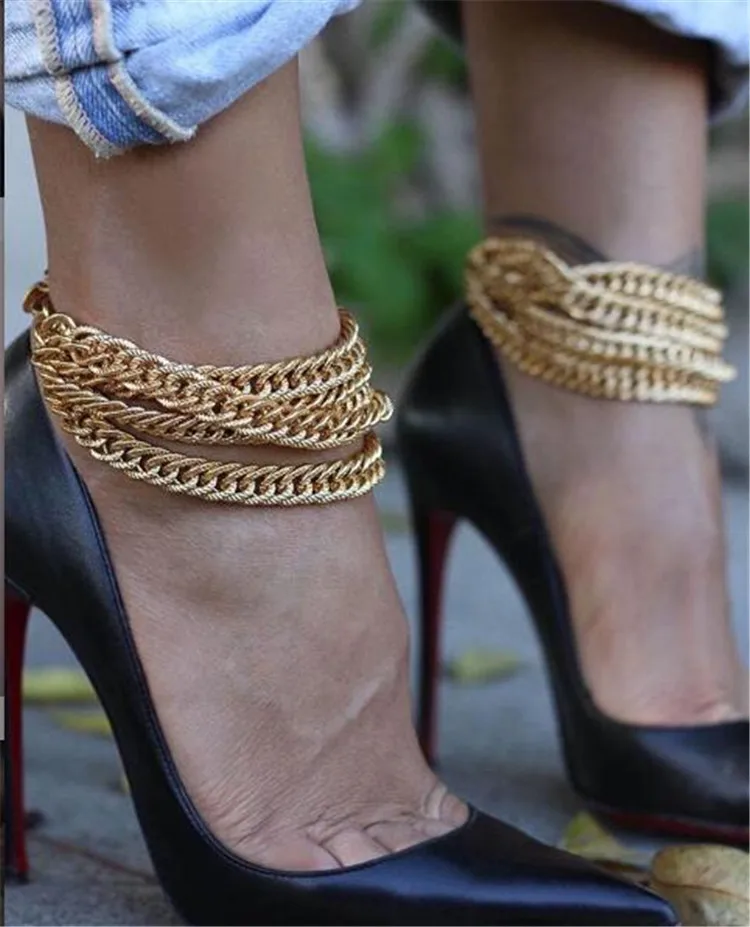 

2020 Fashion Sexy Multilayer Gold Plated Chain Anklet For Girls