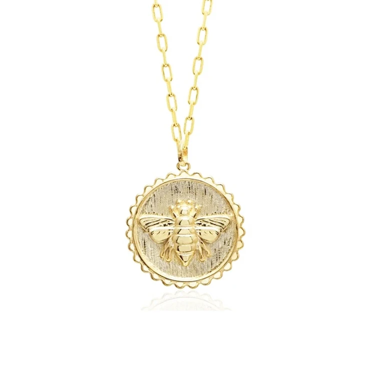 

Gemnel 925 silver gold plated medallion coin bee model long chain necklace gold plated woman