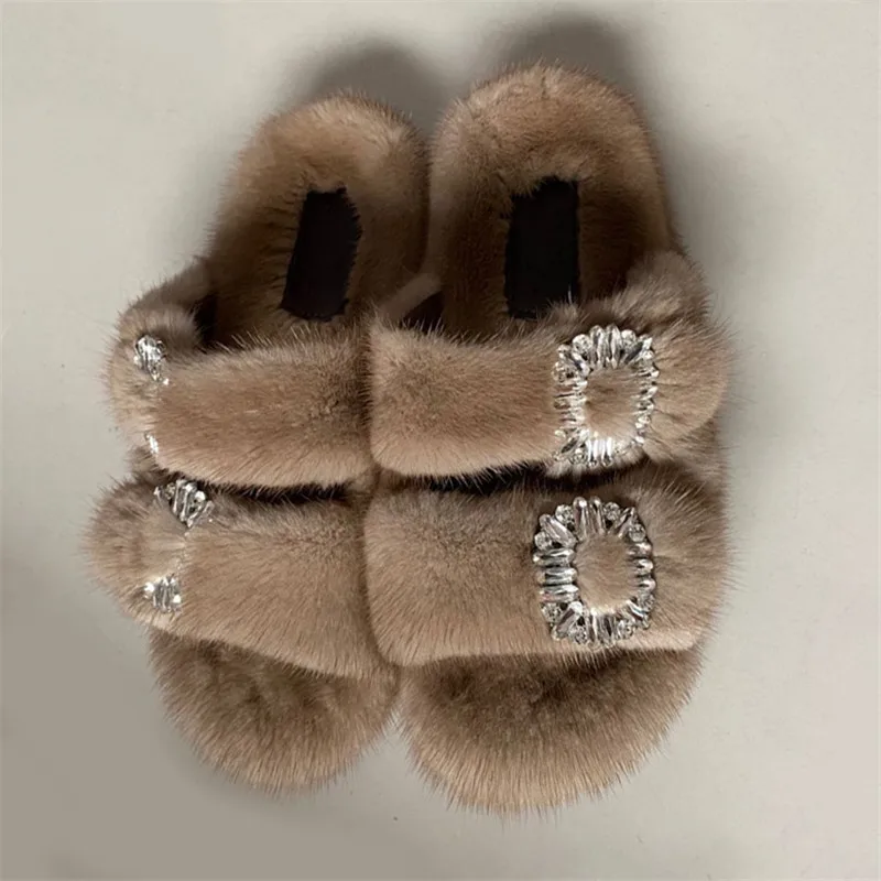 

Wholesale customized custom Luxury women lady fashion mink fur slides color fox fur slippers, Customized color