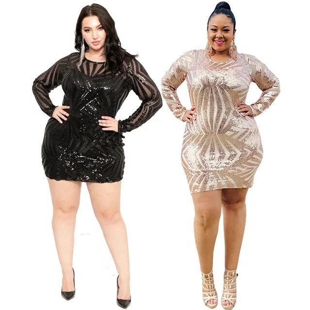

wholesale long sleeve plus size sequin party dress for women