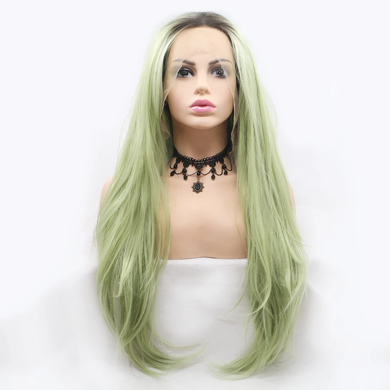 

Cheap Price High Quality Lace Front Brazilian Mixed Green Color Synthetic Hair Wigs For Black Women