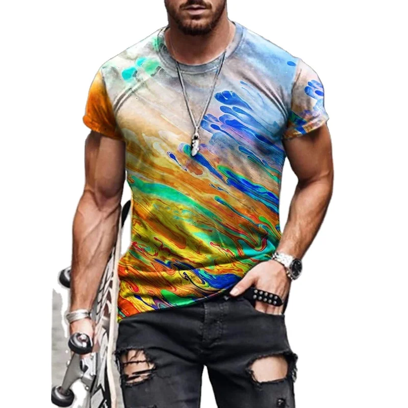 

New Fashion Men's Summer Shirt Top Print Round Neck T Shirt Casual Short Sleeved Simple Blouses Plus Size