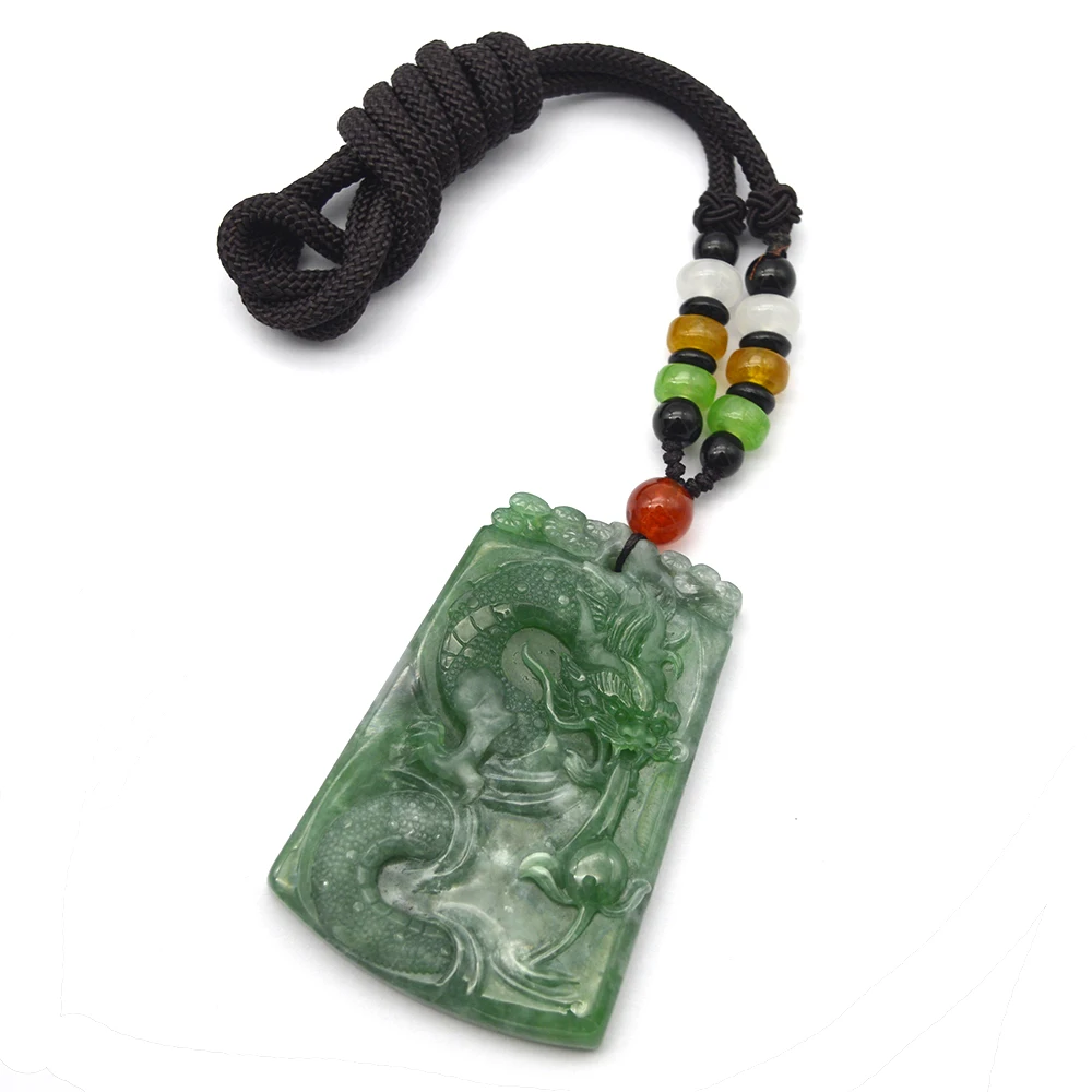 

Emerald Gemstone Jadeite Mens Pendant Carving Dragon Charms Necklace Jewellery, Green
