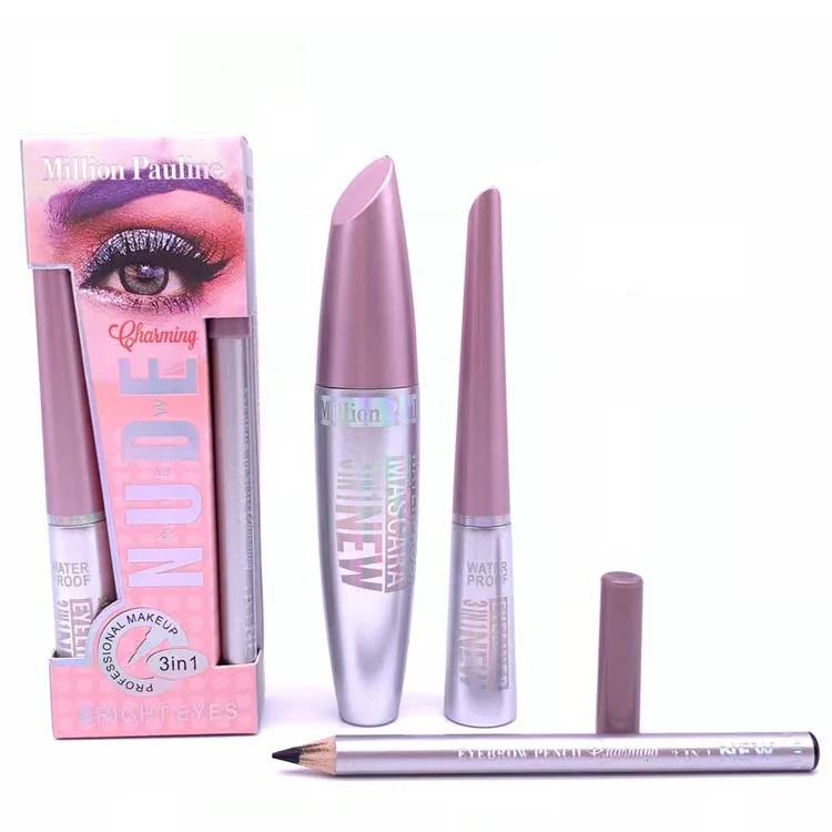 

Factory Sale Waterproof Lasting Mascara Eyeliner Eyebrow Pen 3 in 1 Hot Eye Cosmetics Makeup Set