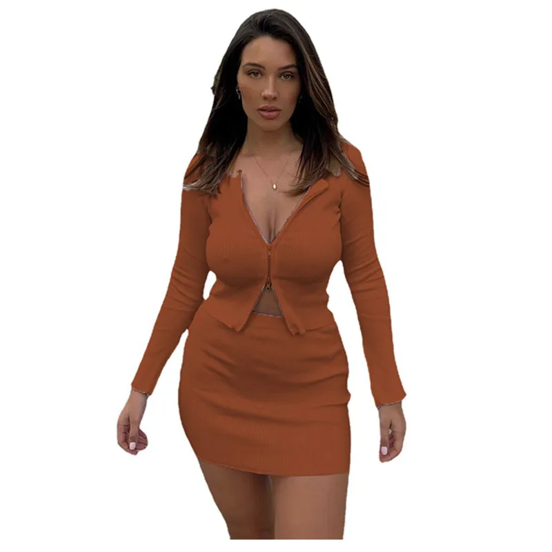 

Women'S Suit Summer Tracksuit Outfit Long Sleeve Tops Women Clothing Dresses Woman 2 Piece Skirt Set, White, pink, red, black, dark brown, khaki, light gray, blue