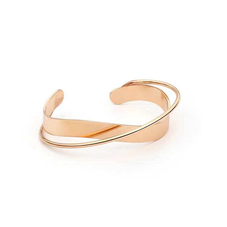 

JUHU New adjustable simple double layer open women bracelet personality geometric irregular C shape alloy jewelry for women, Gold/silver