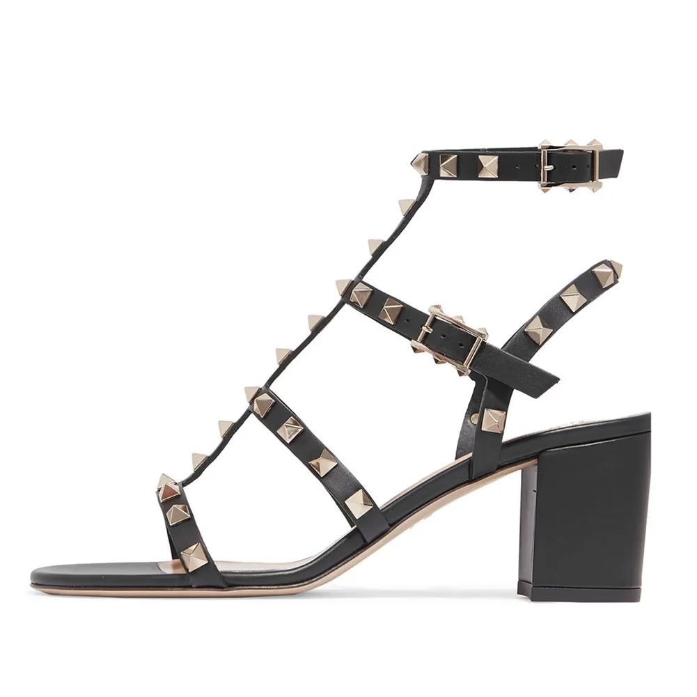 

Women Chunky Heel Summer Sandals Ankle Straps Studded Shoes Size 5-14 US, Customized color
