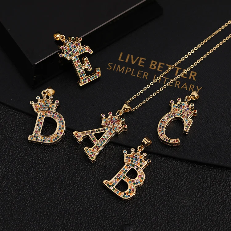 

2021 New micro set color zircon hip hop necklace 26 English letters pendant necklace for women