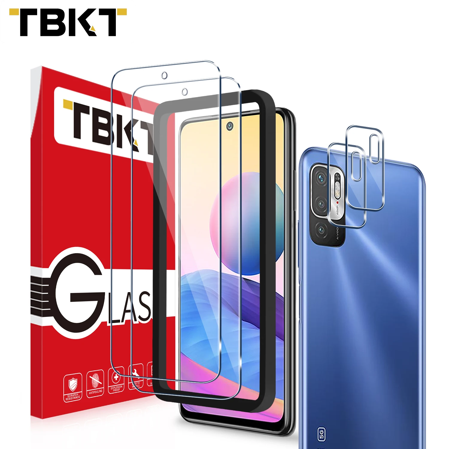 

online hot product front and back 4pack standard size tempered glass camera lens screen protector for redmi note 10 5G, Transparency 99% color