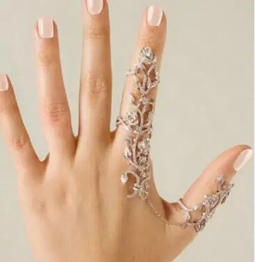 

GoldPlatinum Plated Crystals Flower Full Finger Ring Knuckle open Ring