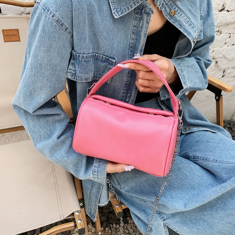 

2022 Plain PU Leather Small Jelly Collections Chain Shoulder Ladies Bags Drop Shipping Square Bag Handbag for Women