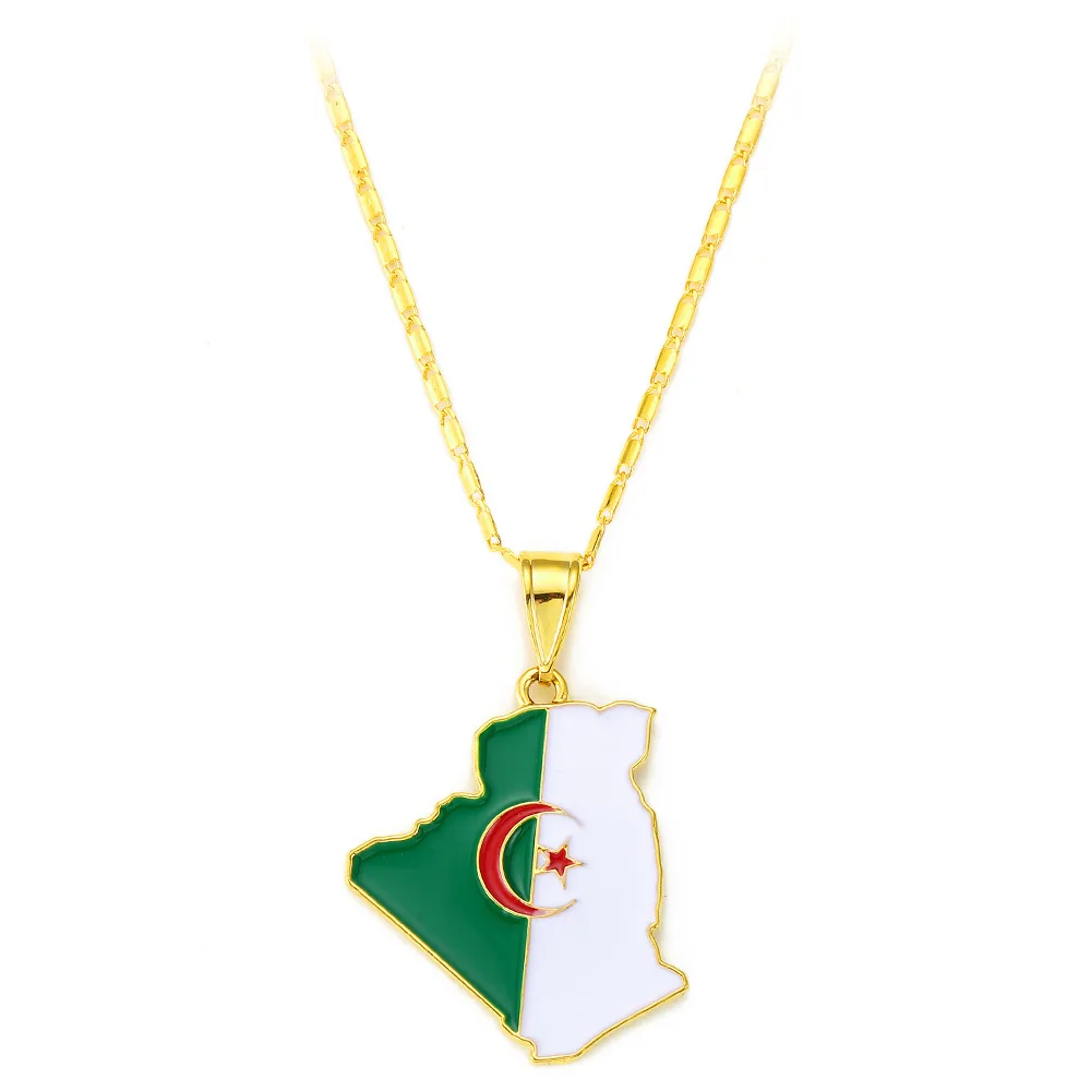 

Latest Country Map Pendant Algeria Map Necklace Unisex Algeria Flag Drops Gold Necklace, Silver/ gold