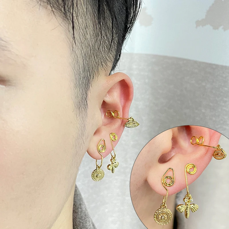 

POENNIS new clip on boby nose lip ear faux piercing rings 12 snake irregular 18k non tarnish ear cuffs, Gold