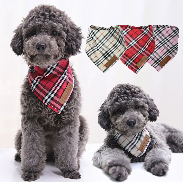 

Hot selling Dog Plaid Bandanna Pet Scarf Cotton All Seasons Universal Dog Design Scarf, Pink black