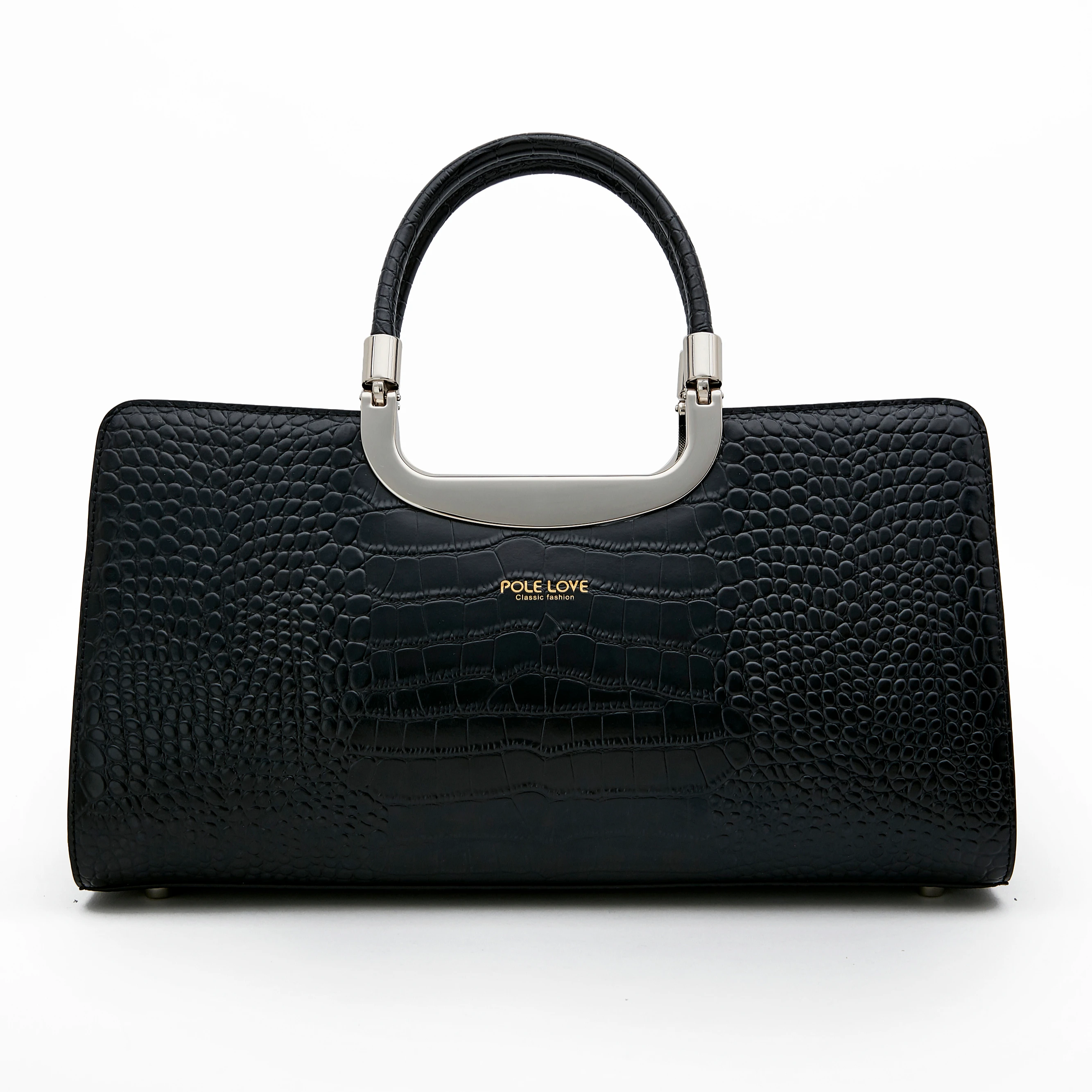 

Natural high quality cowhide women handbags classic business ladies crocodile pattern bags italy genuine leather handbag, Black