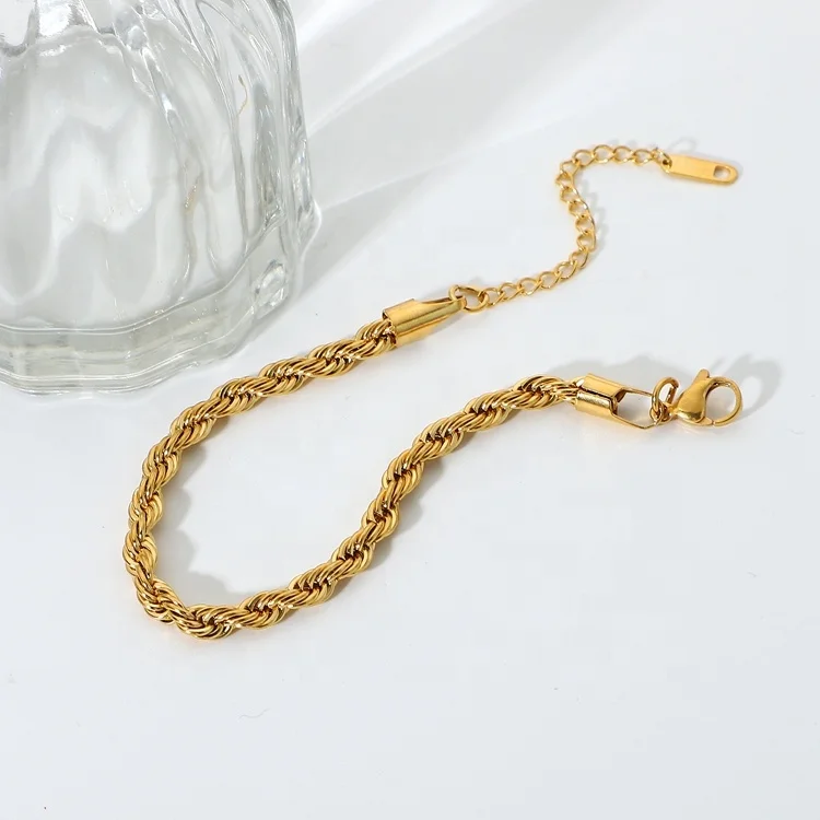 

Trendy 5mm Twisted Cable Chain Bracelet Jewelry 18k Gold Stainless Steel Rope Chain Bracelet For Women Accessories