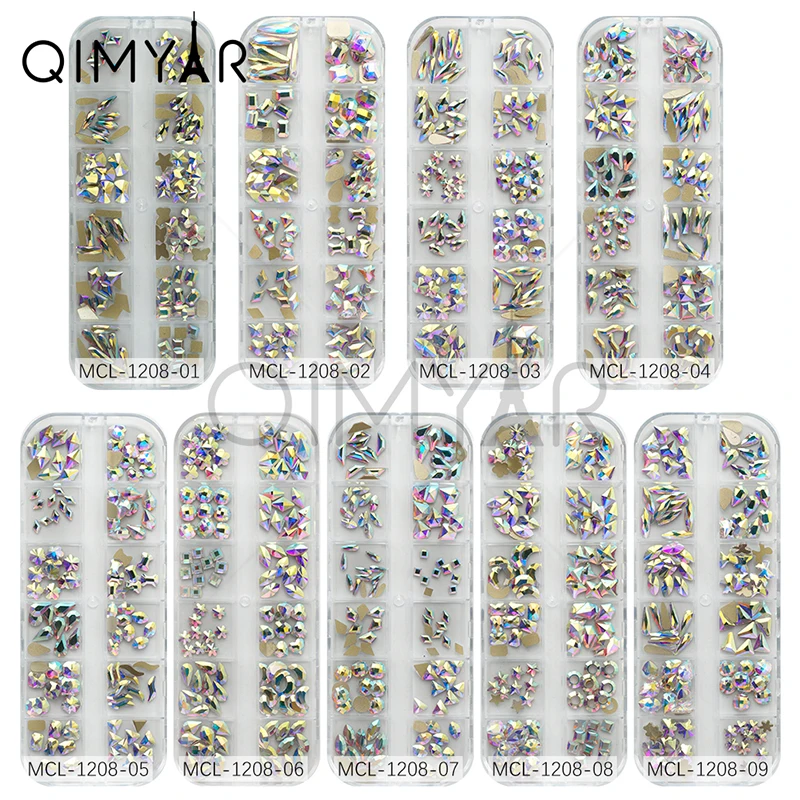 

High Quality Press On Nails Diamond AB Crystal Glass Rhinestones Box, Colorful