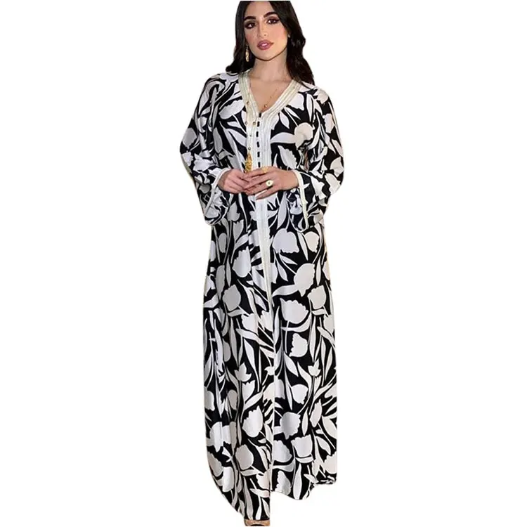 

Islamic New Maxi Moder Floral Print Abaya Muslim Kaftan Women Dress