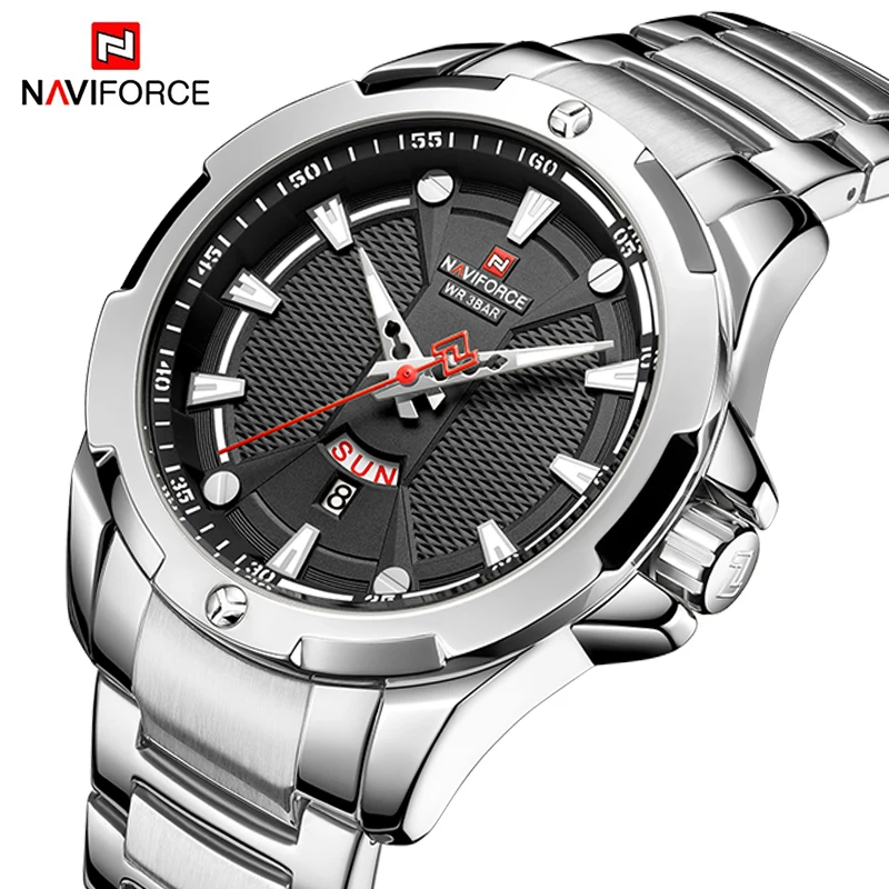 

NAVIFORCE Watch 9161 Luxury Fashion Silver Men Military Quartz Wristwatch Sport Casual Clock Waterproof Watches Relogio, 5 colors