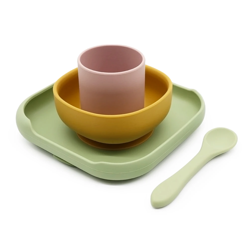 

Dinnerware BPA Free Feeding Bowl With Spoon Suction Silicone Baby Plates Sets, 13 colors