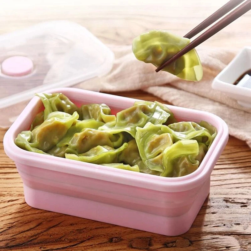 

Dropshipping Children Adult Food Dinnerware Container Bowl Bento Portable Silicone Folding 1000ml Lunch Box, Shown