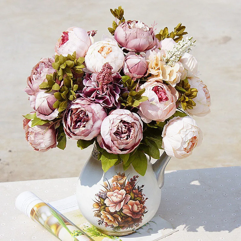 

1Bunch Silk fake Flowers Peonies European Artificial Peony Decorative Party For Home Hotel decor DIY Wedding Decoration wreath