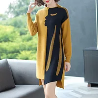

2019 new arrival round neck korea style beauty print loose women oversized sweater dress