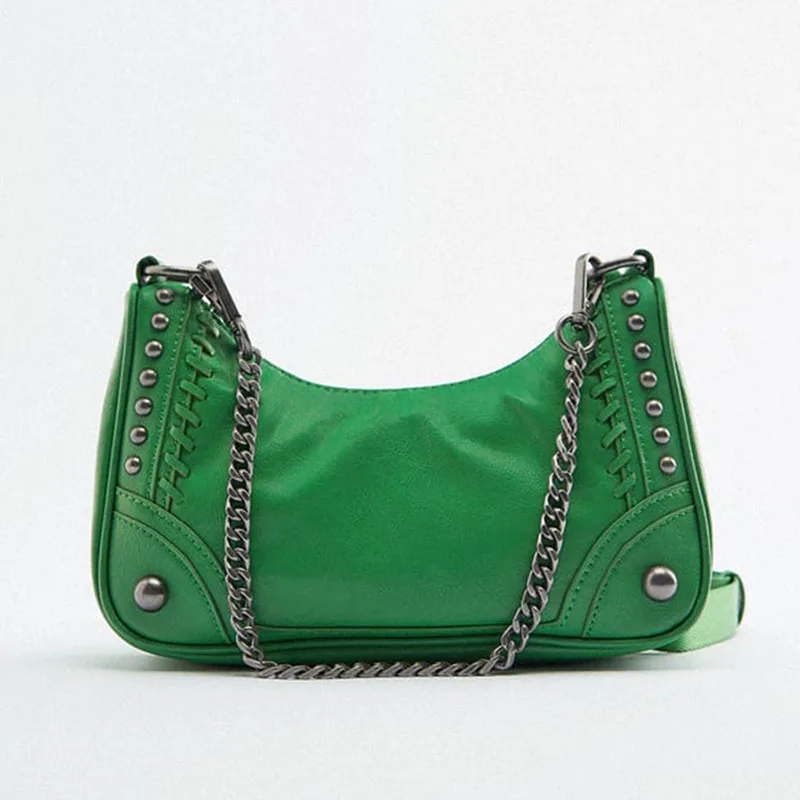 

New arrival chain underarm rivet purse vegan pu leather ladies handbags women's shoulder bags