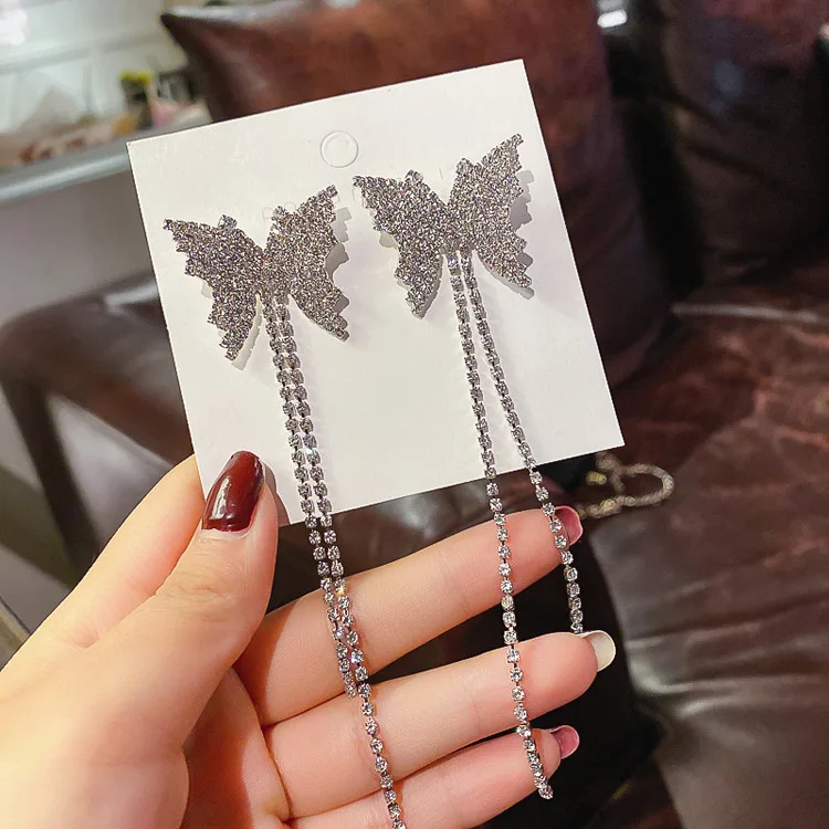 

fashion jewelry trendy crystal silver butterfly earrings