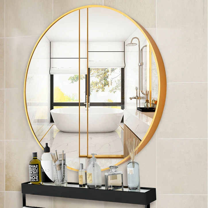 

Modern Luxury Hotel Bathroom 50 60 70 80Cm Decorative Antique Gold Aluminum Alloy Frame Round Wall Mirror, Black,golden,silver,white,gray,customized