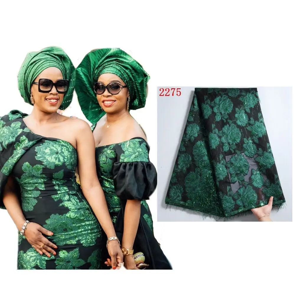 

Aso Oke Fabric African Brocade Jacquard Fabric African Brocade Lace Fabric With Sequins For Party&Wedding Dress 2275