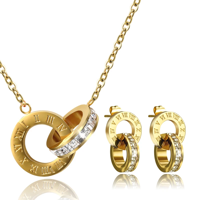 

Trendy Ancient Roman numerals stainless steel jewelry sets for friends' birthday gift, Steel/gold/rose gold/black