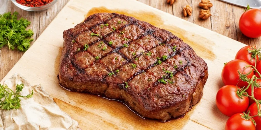 Basting steak with herb butter in pan