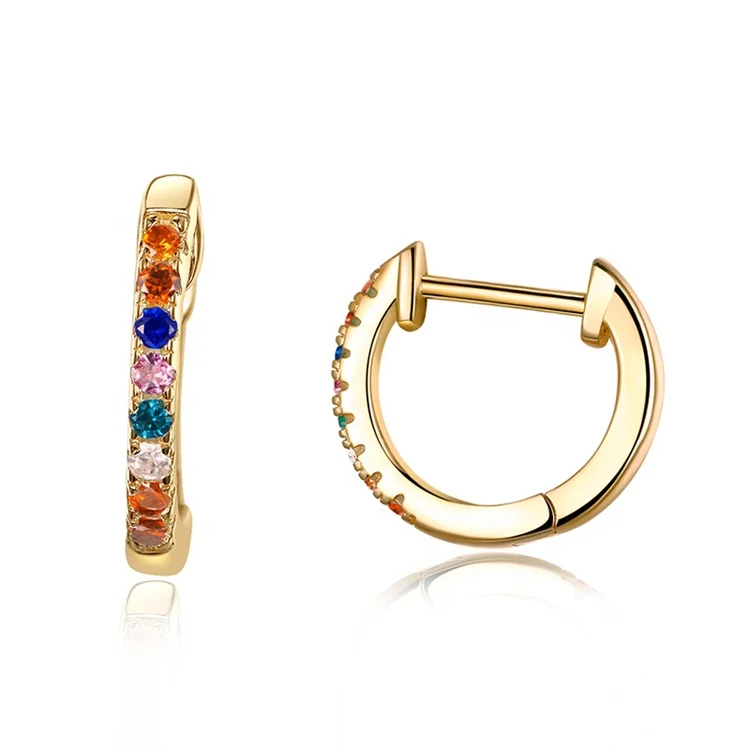 

in stock Youchuang women inspired earring for jewelry making summer charms piercing design rainbow crystals Hoop silver earrings